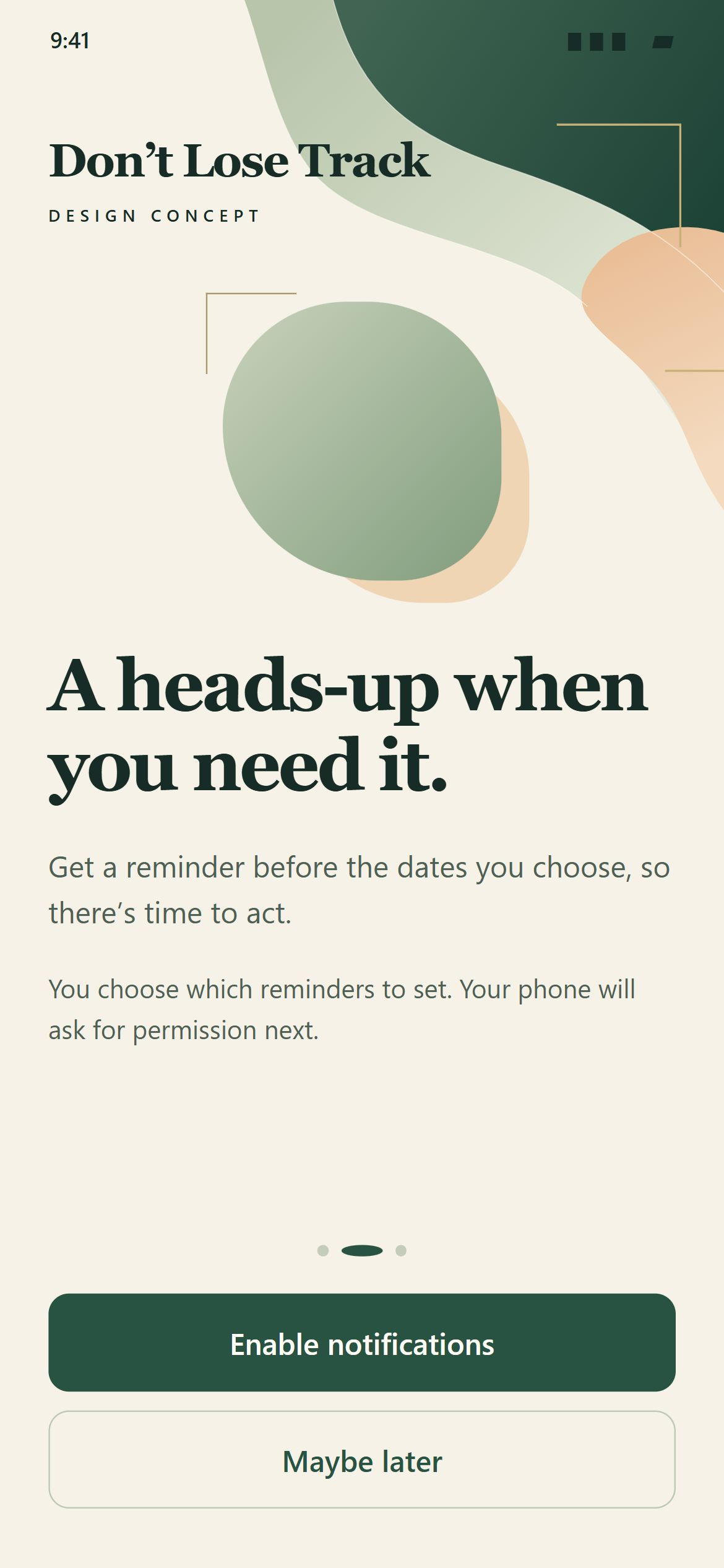 Notification explanation with Enable notifications and Maybe later choices.